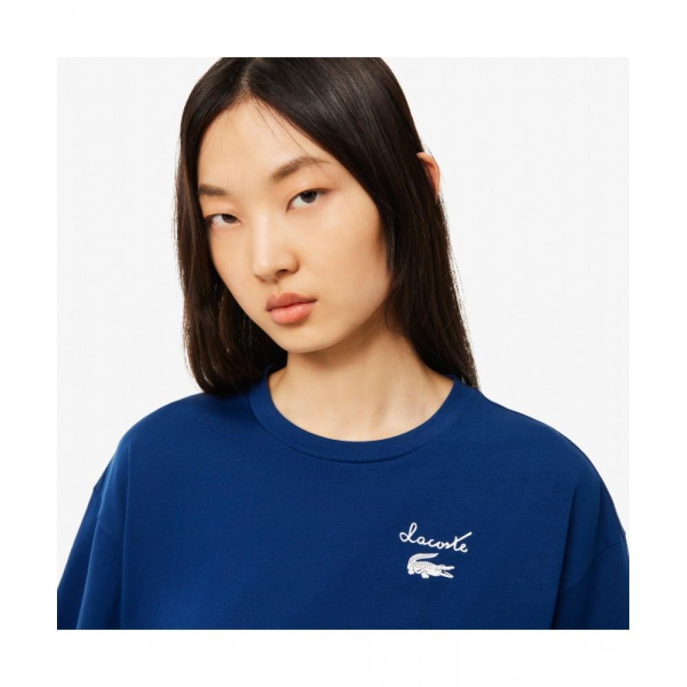 LacoSTe Women S Graphic PoinT ShorT Sleeve T ShirT [dark Blue]
