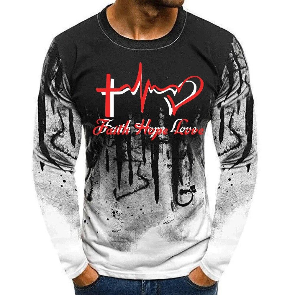 Malba Potisk Pánské tričko s dlouhým rukávem Jaro Podzim 3D potisk Pulovr do O výstřih Móda Street Oversized topy Faith Hope Love