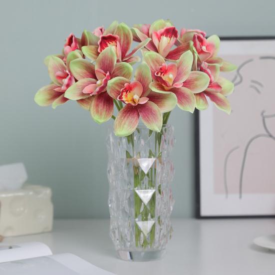 Yousheng 6Pcs Simulated Cymbidium Bouquet Real Touch Artificial Flowers No Withering Fading Vibrant Color Fake Flower