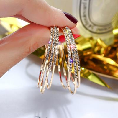 Orecchini a cerchio con strass squisiti da donna, gioielli penetranti a cerchio a triplo strato