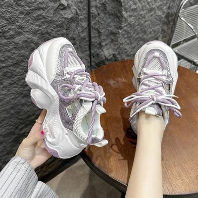 Women's Sports Shoes Thick Soled Breathable Hollow Summer 2024 Outdoor New Fashion Lace Up Brand Design Women's Sports Shoes