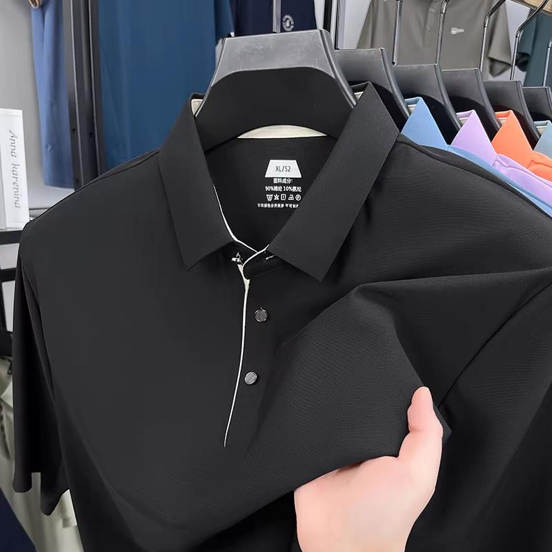 High Quality Ice Silk Breathable Polo Shirt Short Sleeve Men's Wear Summer Comfort Fashion Solid Color Business Casual T-shirt