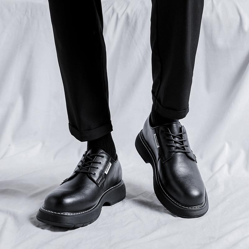 Men's Japan Karajuku Korean Style Fashion Streetwear Vintage Thick Platform Casual Genuine Leather Shoes Male Dress Leather Shoe