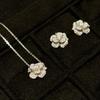 Elegant Camellia Flower Necklace with Diamond Rose Ring and Open Bracelet Women Jewelry Set