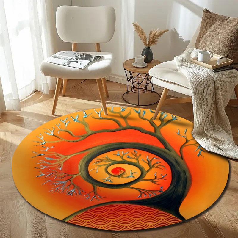 Luxury Round Botanical Multicolor Area Rug, Non-Slip Floor Mat for Entryway