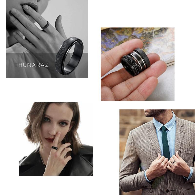 9-Piece Rotating Chain Ring Set Stainless Steel Stress Relief Jewelry Men Women