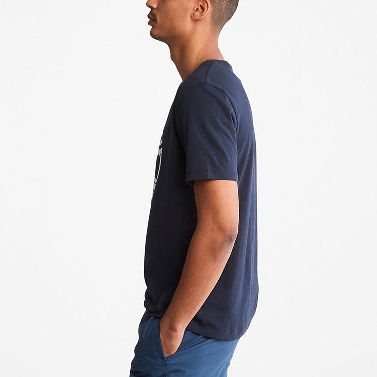 Timberland Lässiges atmungsaktives amerikanisches Vintage-Logo Rundhals-Kurzarm-T-Shirt Herren Oberteile Tief-Saphirblau A6281-433
