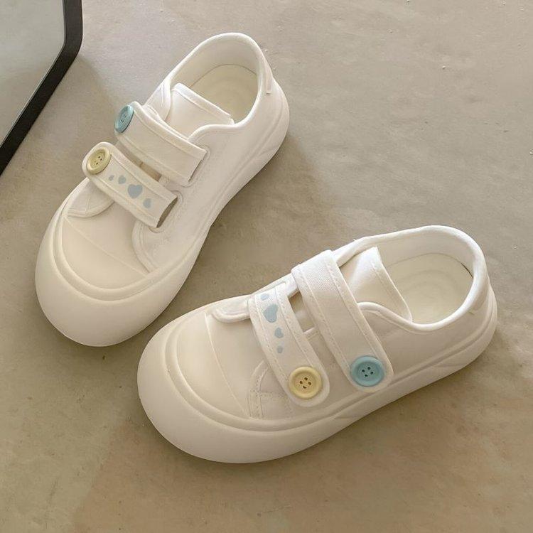 Korean campus style platform canvas white shoes women's 2025 new Velcro ins student versatile comfortable board shoes