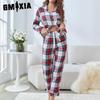 GMXIA Pyjamas Women Autumn and Winter Christmas Long-sleeved Shirt Trousers Two-piece Homewear