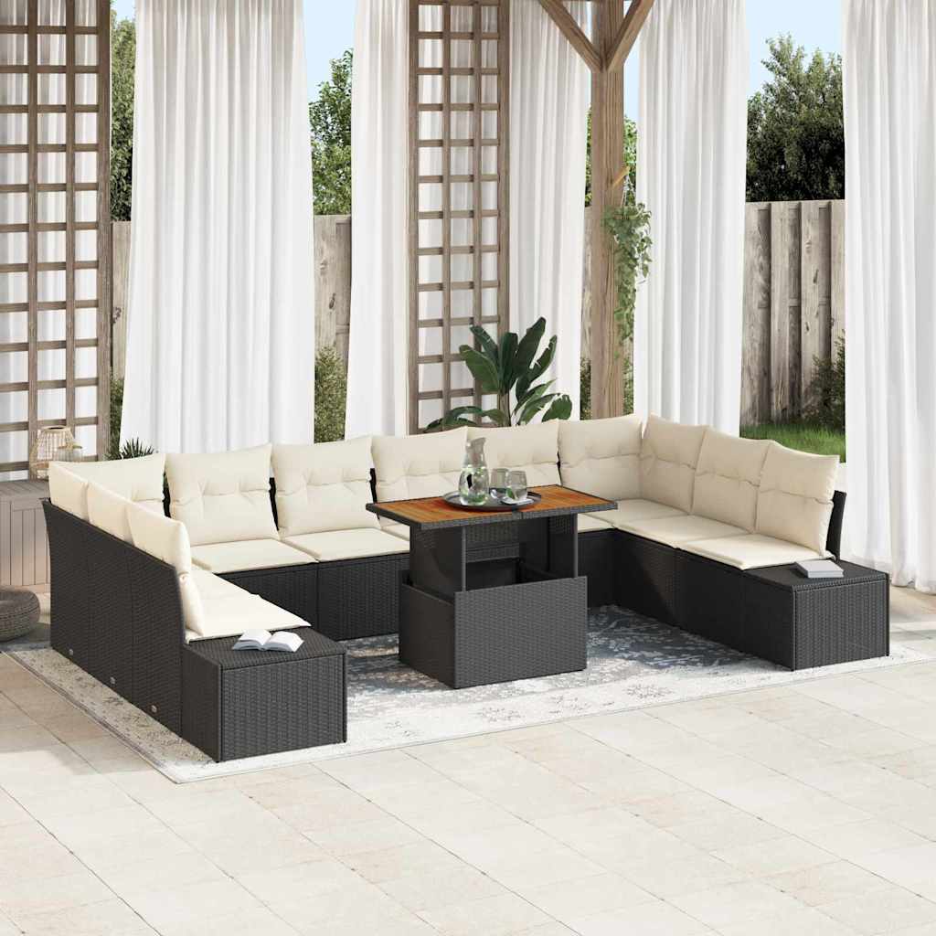 Garden Sofa Set with Cushions 11 pcs Black and Cream