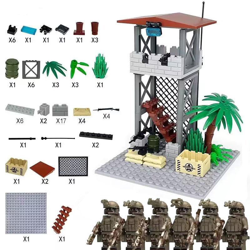 

MOC City Military Guard Tower Building Blocks Field Command Post Bricks Toys for Children Boys Thanksgiving Day
