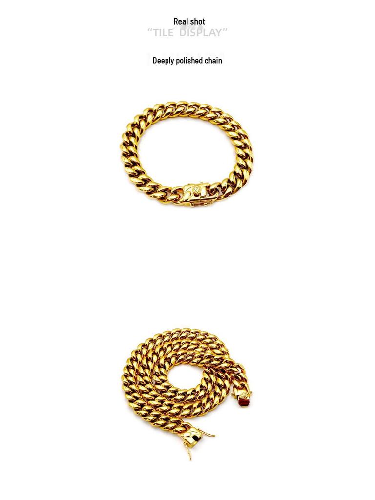 Men's Hip Hop Round Polished Titanium Steel Cuban Chain Necklace