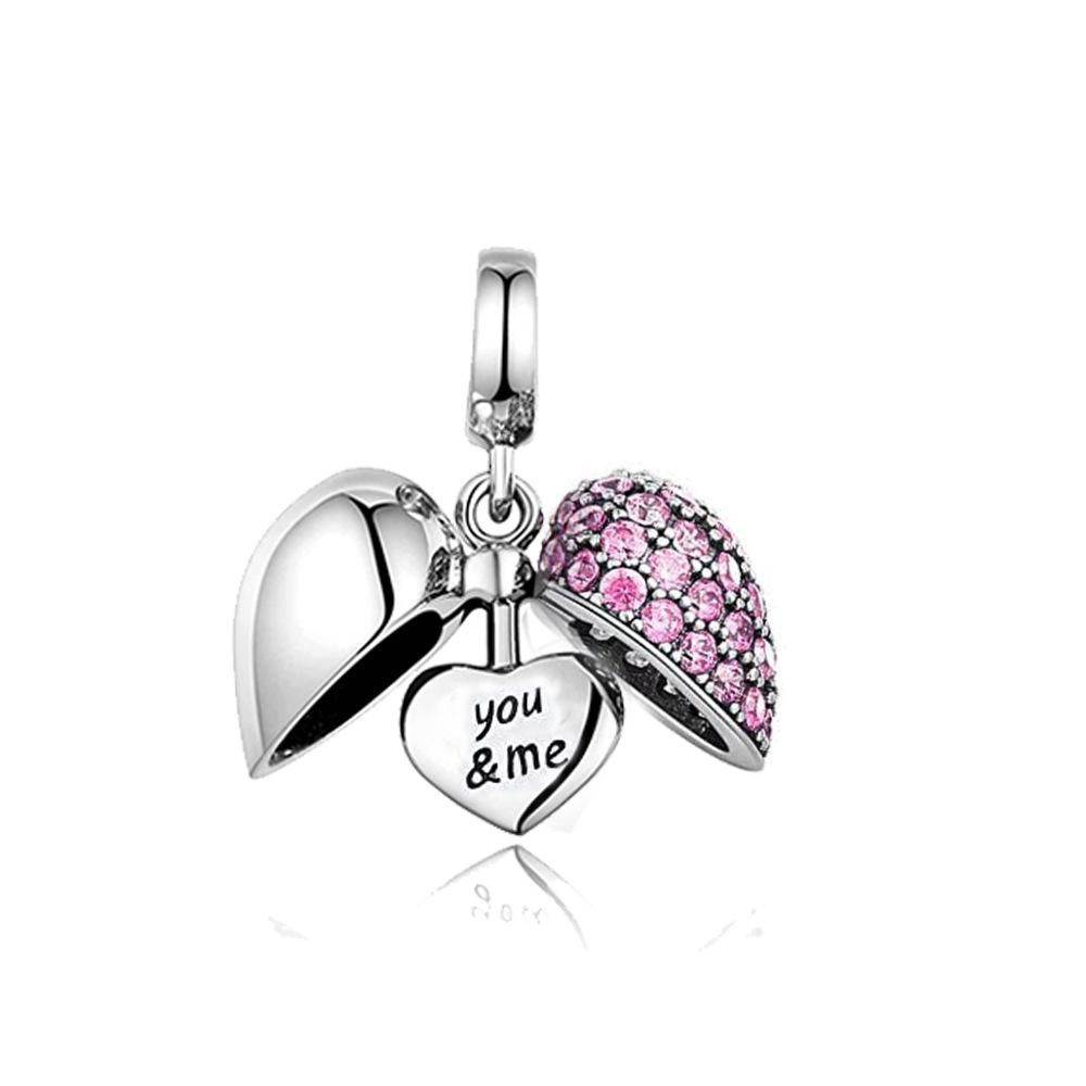 S925 Silver Fashion Zircon Heart Pendant DIY Craft Accessory For Necklace Jewelry Making