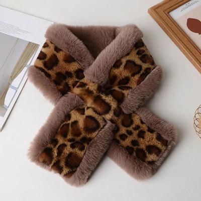 Scarf Female Autumn and Winter Plush Faux Otter Thickened Hair Leopard Print Scarf Stripes Thickening Warm Neck Protection Fur Collar