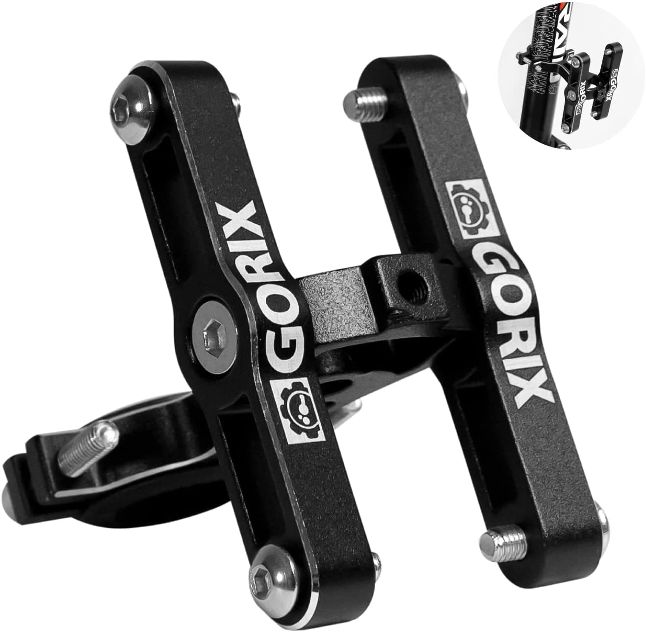 

GORIX Aluminum Bottle Cage Holder for Two Bicycle Seatpost and Bottle Cage Road Bike Bottle Holder Mount with Additional Cage Holes (GX-BCDUAL) чёрный