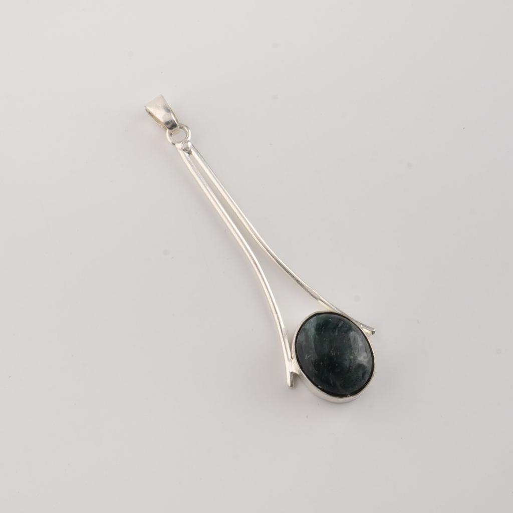 Natural Moss Agate Gemstone 925 Sterling Silver Handcrafted Jewelry Long Pendant 1.69" For Women PP-69-33