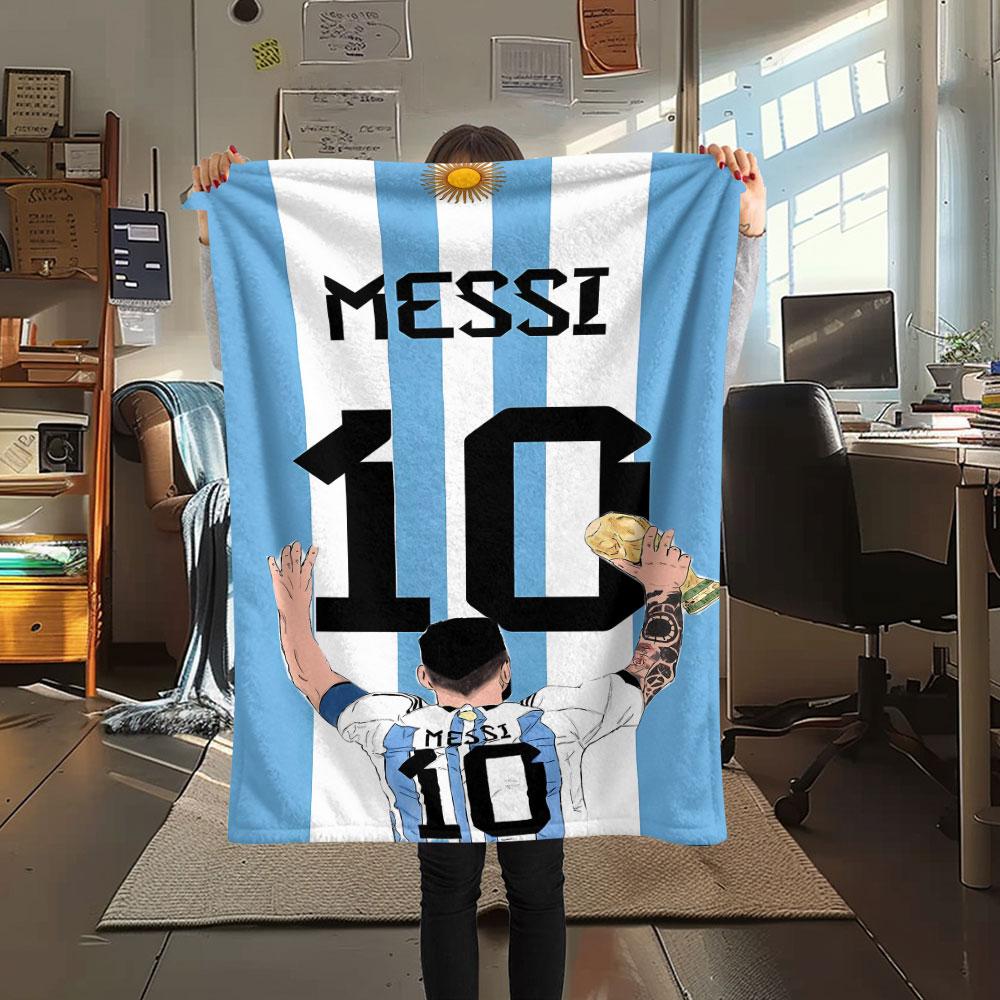 1PC Messi Patterned Flannel Blanket Suitable For All Seasons for Home Decor Warmth and Comfort Gifts Holiday Present