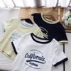 Bi Zheng 2025 Summer Korean Style Color Block Letter Print Women's Casual Short Sleeve T-Shirt