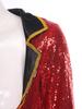 Women Adult Ringmaster Circus Costume Shiny Sequins Gold Webbing Trim Turn Down Collar Long Sleeve Buttons Tailcoat