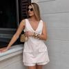 European and American Commuter Fashion V-neck Vest, Top and Shorts Set 1116 Summer Khaki Workplace Two-piece Women's Clothing