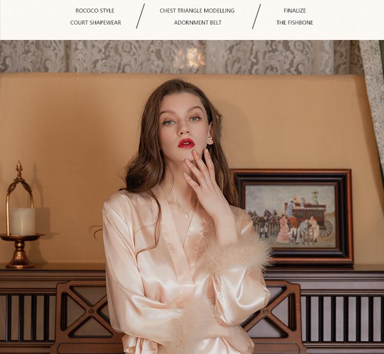 Bridal Feathered Satin Kimono Robe for Bridesmaids and Morning Prep