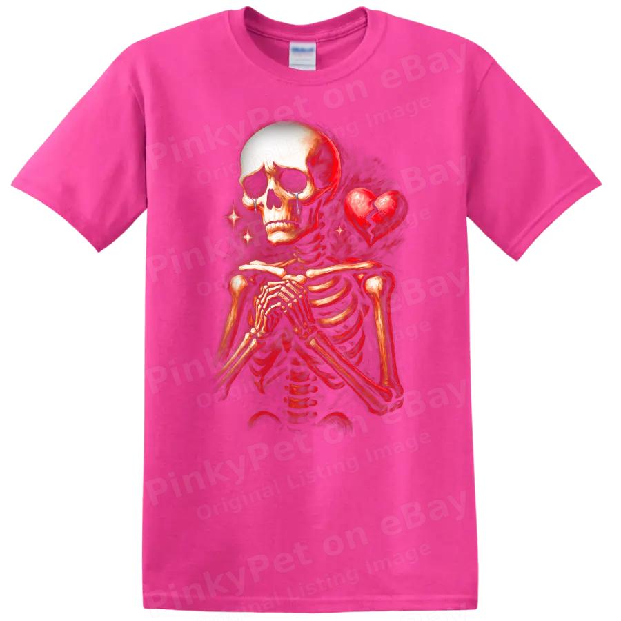 Skeleton Sad Heart Graphic T Shirt Emo Design Casual Art Tee