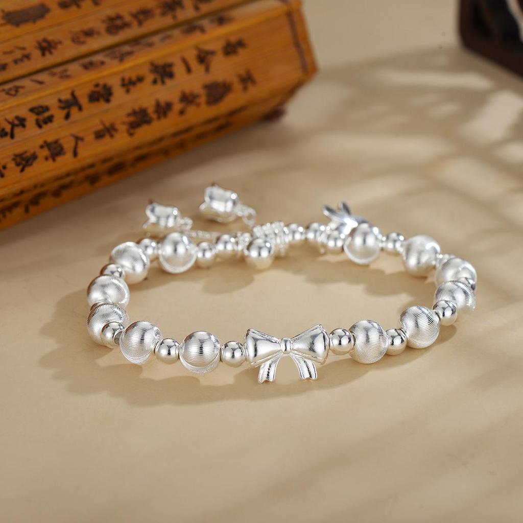 Lily of the Valley Cat's Eye Flower Beaded Bracelet: Elegant Handmade Woven Silver Jewelry for Women