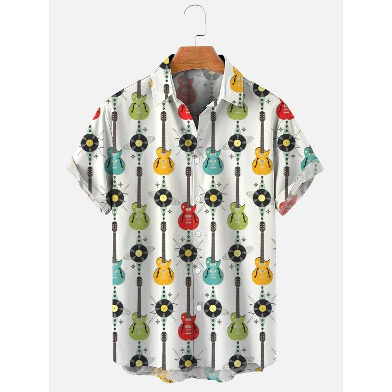 Summer Hawaiian Shirts For Men 3d Vintage Music Rocker Guitar Print Beach Shirt Short Sleeve Tees Tops Harajuku Ropa Hombre M-3XL