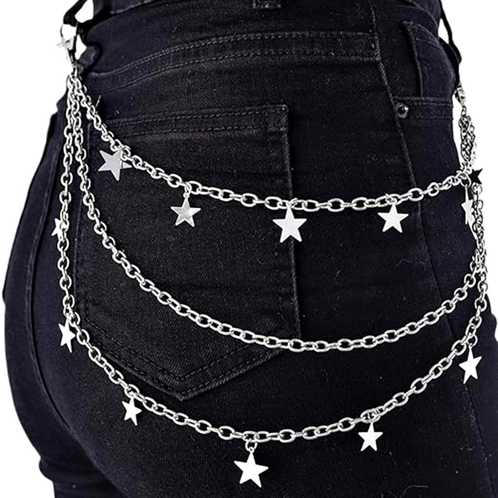 1pc Hip Hop Punk Style Five-Pointed Star Pendant Multi-Layer Metal Chain Belt Pants Accessory for Men And Women, 20.47In - Party Wear Decorative Waist