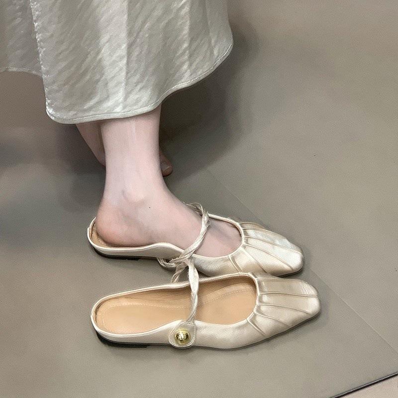 French toe half slippers women's summer wear high-end Mary Jane shoes Muller shoes cool slippers
