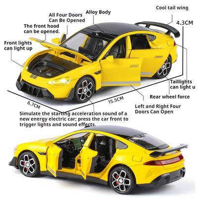 1:32 Scale SU7 Hellcat New Energy Car Model Toy High Simulation Music Light Pull Back Vehicle Metal Diecast Models Gifts for Boy