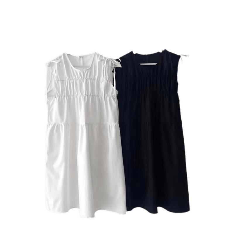 Elegant Chiffon Sleeveless Dress With Bow Tie For Office Women