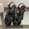 Eilyken Street Style Narrow Band Square High Heels Woman Sandals Fashion Chunky Platform Buckle Strap Stripper Shoes