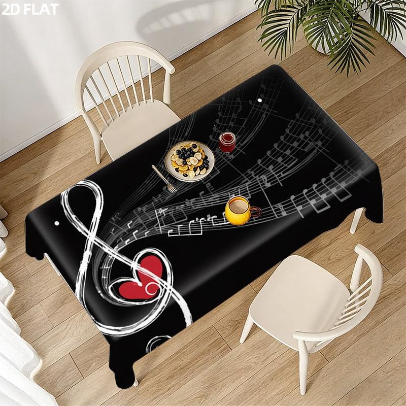 1pc Tablecover Featuring Musical Notes and Heart Patterns, Made of, Available in Multiple Sizes, Perfect for Decorating Kitchens and Dining Rooms. The