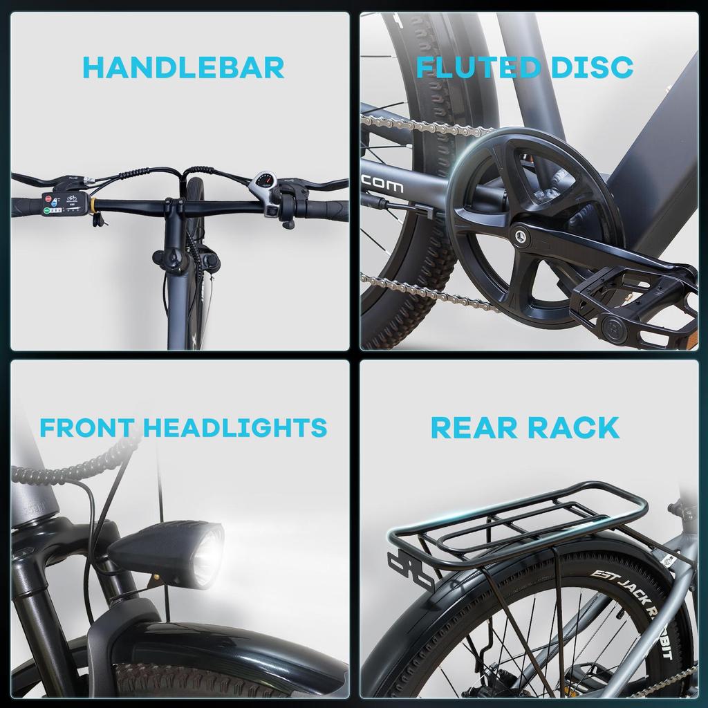 HEDATX TX1 26" Electric Bike for Adults, 350W Motor, 48V Samsung Lithium Battery, 7-Speed Shimano, LCD Display, City Commuter E-Bike