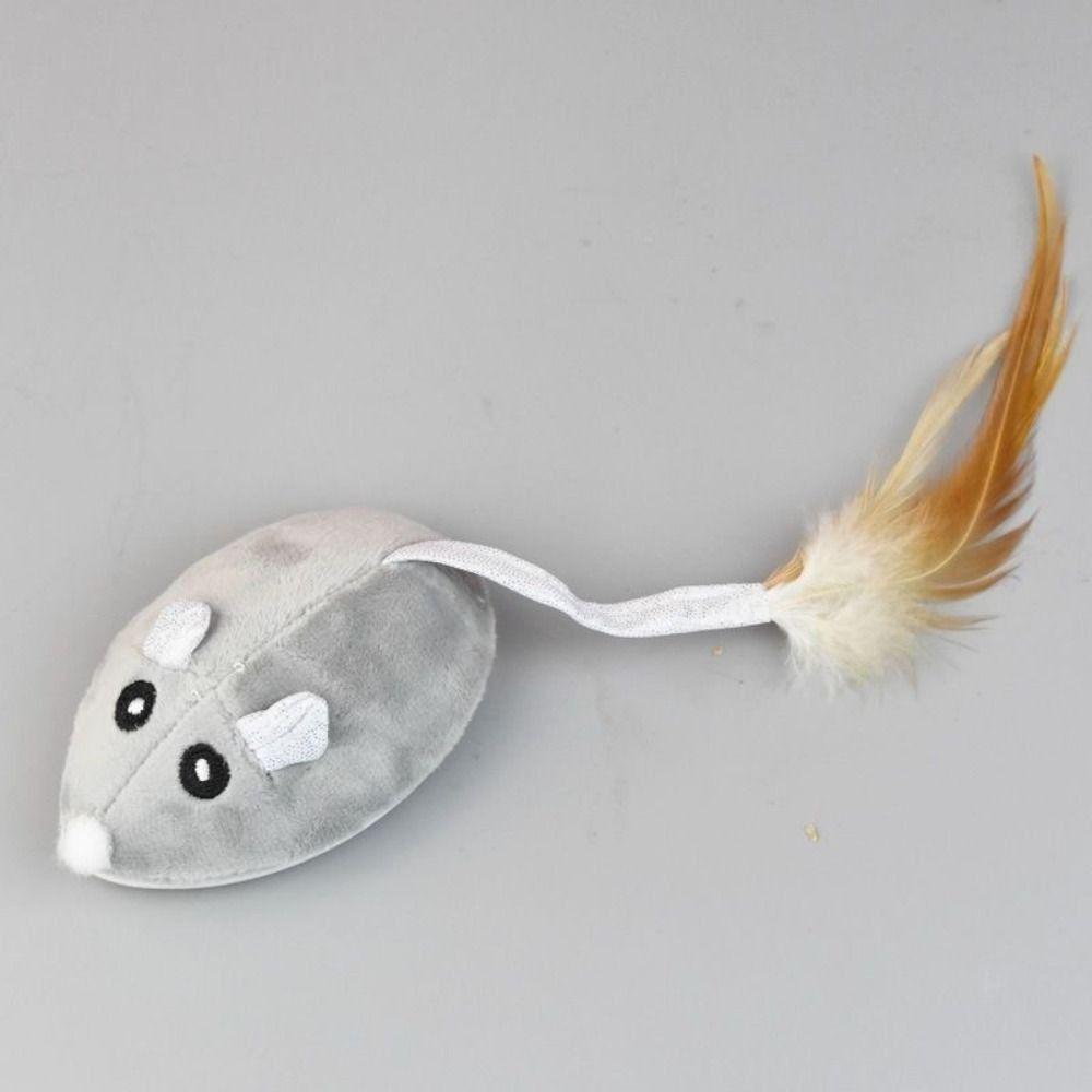 Interactive Mouse Moving Cat Squeaky Automatic Sensing Electronic Mice Pet with Feather Tail Realistic Mouse Kitten Training