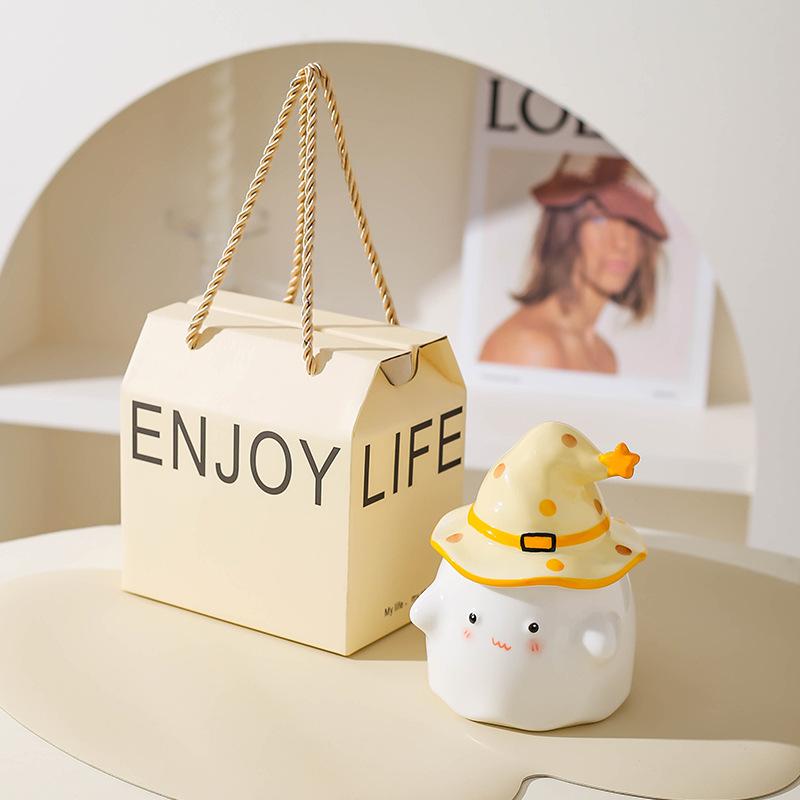 Birthday Gift Funny Ghost Mug with Lid Ceramic Cup Niche Gift Souvenir Water Cup Halloween Gift