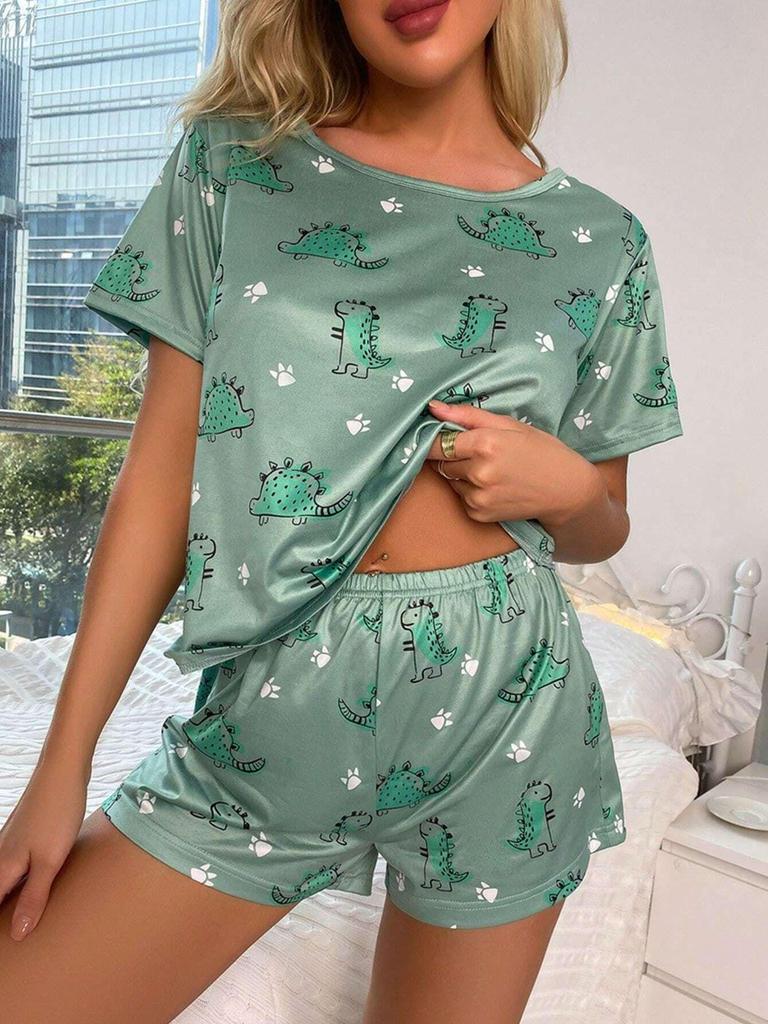Women's Printed T-Shirt and Shorts Two-Piece Set - Comfortable, Casual, Sexy Homewear