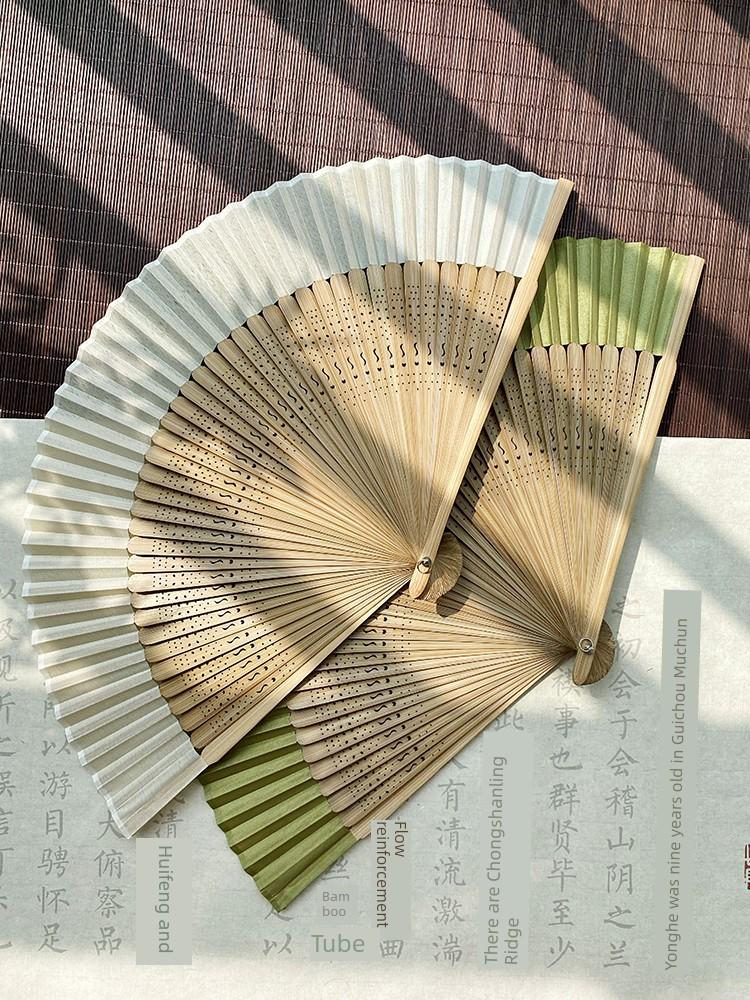 Archaic Folding Fan Plain Noodles Small Folding Fan Girls Portable Chinese Style Bamboo Fan New Chinese Style Cheongsam Hanfu Fan Summer