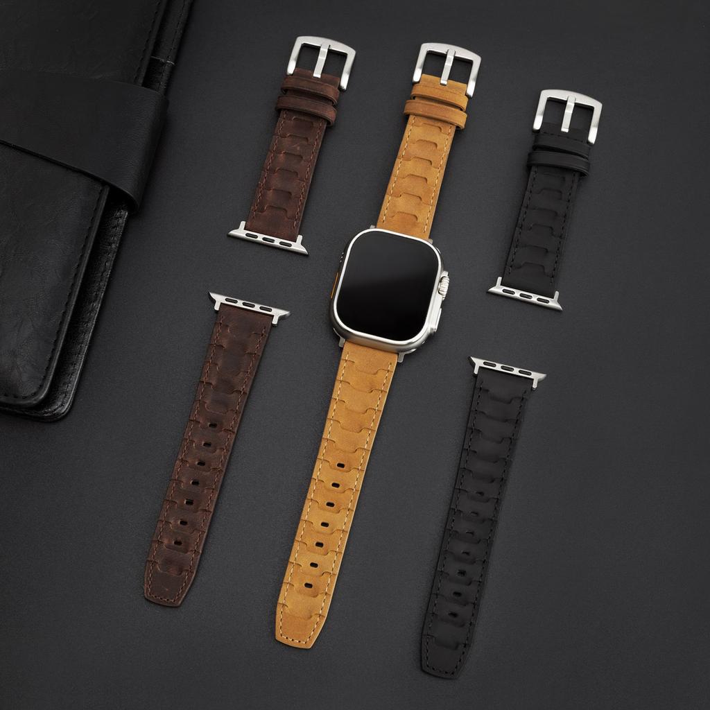 Band for Apple Watch Band 38/40/41/44/45/46/Ultra 2 49/42/44/45mm Skin Band Men leather watch strap for iwatch Series7 8 9 se645