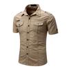 Men Shirt Solid Color Simple Casual Turn-down Collar Flap Pockets Summer Shirt Daily Clothes