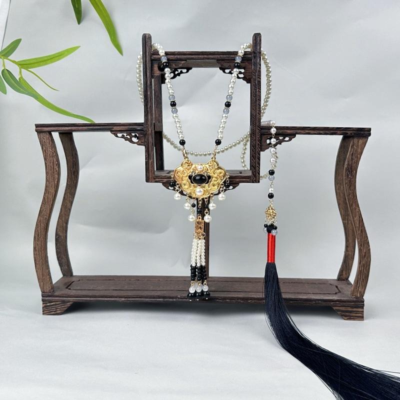 Vintage Chinese Style Hanfu Tassel Long Necklace Tang Ming Dynasty Pendant Necklace for Women Girls