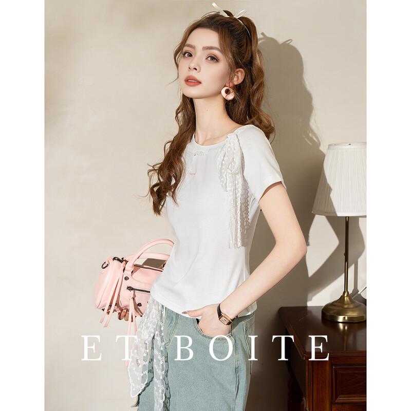 Women s Lace Bowknot Off-Shoulder T-Shirt S