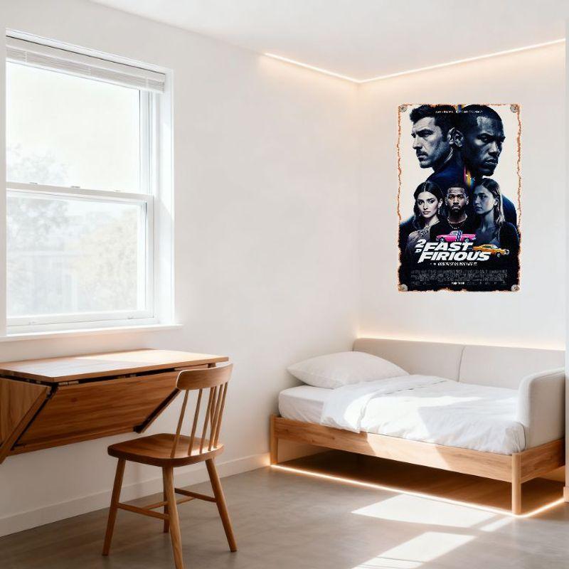 2 Fast 2 Furious Vintage Metallplåtskylt, Filmaffischdesign med Bilar & Karaktärer, Hemmabar Man Cave Väggdekor