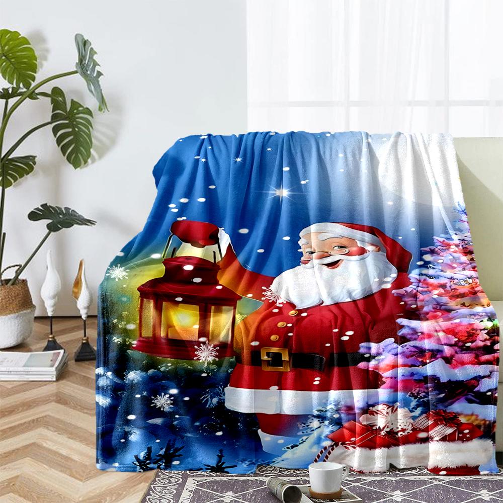 Christmas Santa Claus Theme Printed Blanket - Perfect for Couch, Bed, Travel & Outdoor Use | Machine Washable, Cozy & Durable.