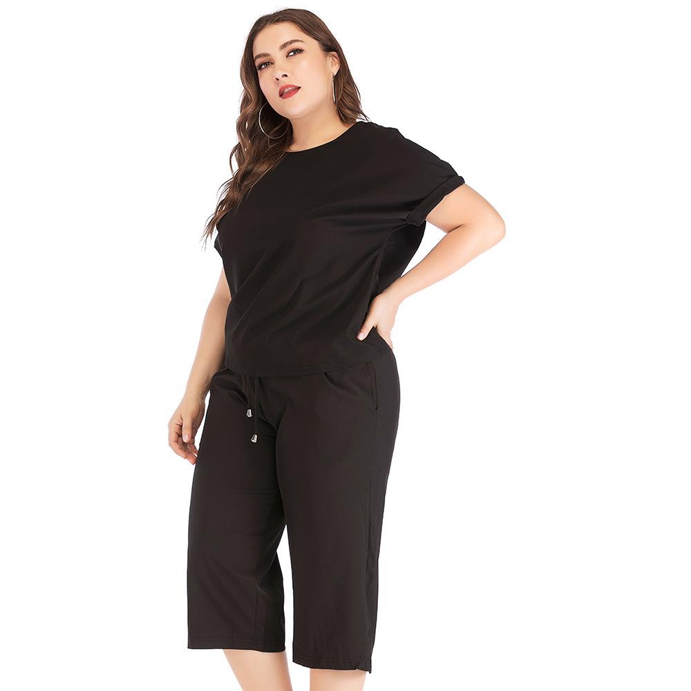 Summer Women's T-shirt Wide-legged Pants Suit Fashion Loose Large Size Sports Suit Pantsuit