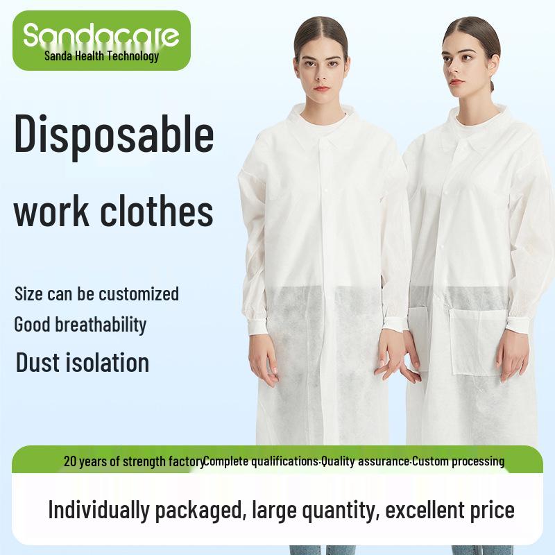 

Disposable Dustproof Non-Woven Lab Coat - Thickened White Cleanroom Suit for Food Workshop Visits M-Blue Isolation Elastic Cuff 20g
