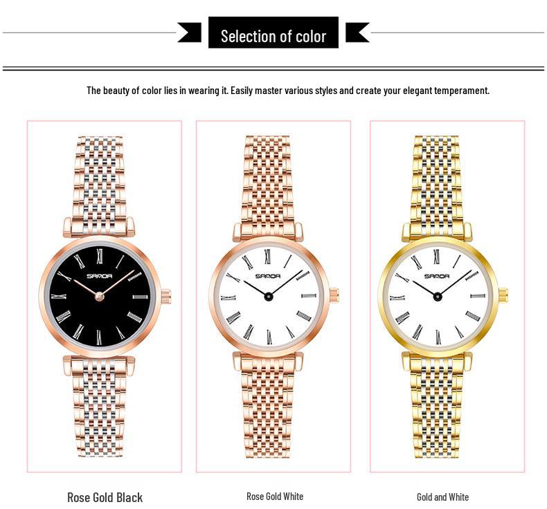 Sanda Douyin Women's Trendy Diamond Roman Numeral Steel Band Waterproof Watch