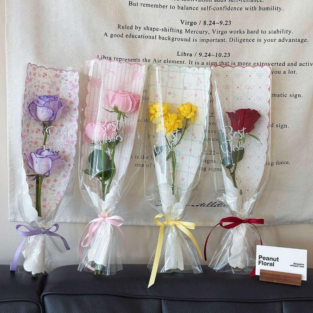 10pcs Bow Flower Packaging Bag Waterproof DIY Single Rose Sleeves Floral Material Packaging Transparent Bouquet Packaging Sleeve