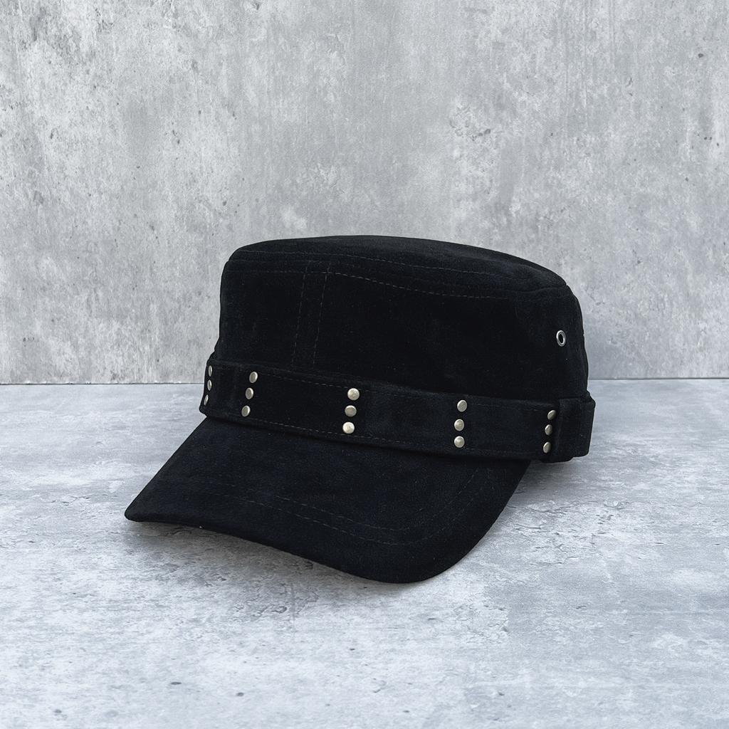 Autumn new retro imitation suede rivet flat top equestrian hat women's versatile adjustable face small personality hat